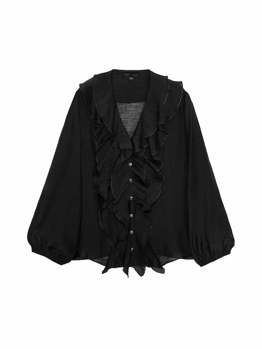 Zara Black Ruffle Button-Front Women's Blouse
